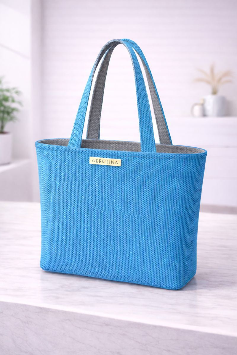 Handtasche Medium Blau/Grau - Wendbar Handgefertigt