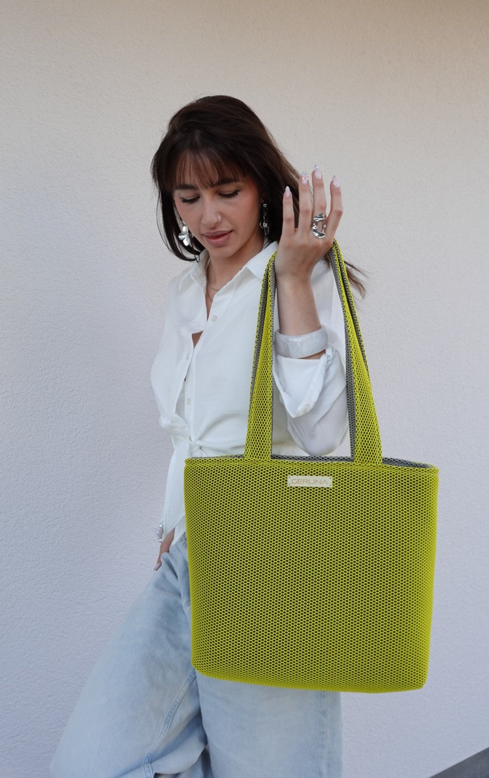 GERLINA Handtasche Medium – Grün/Grau (Unikat)