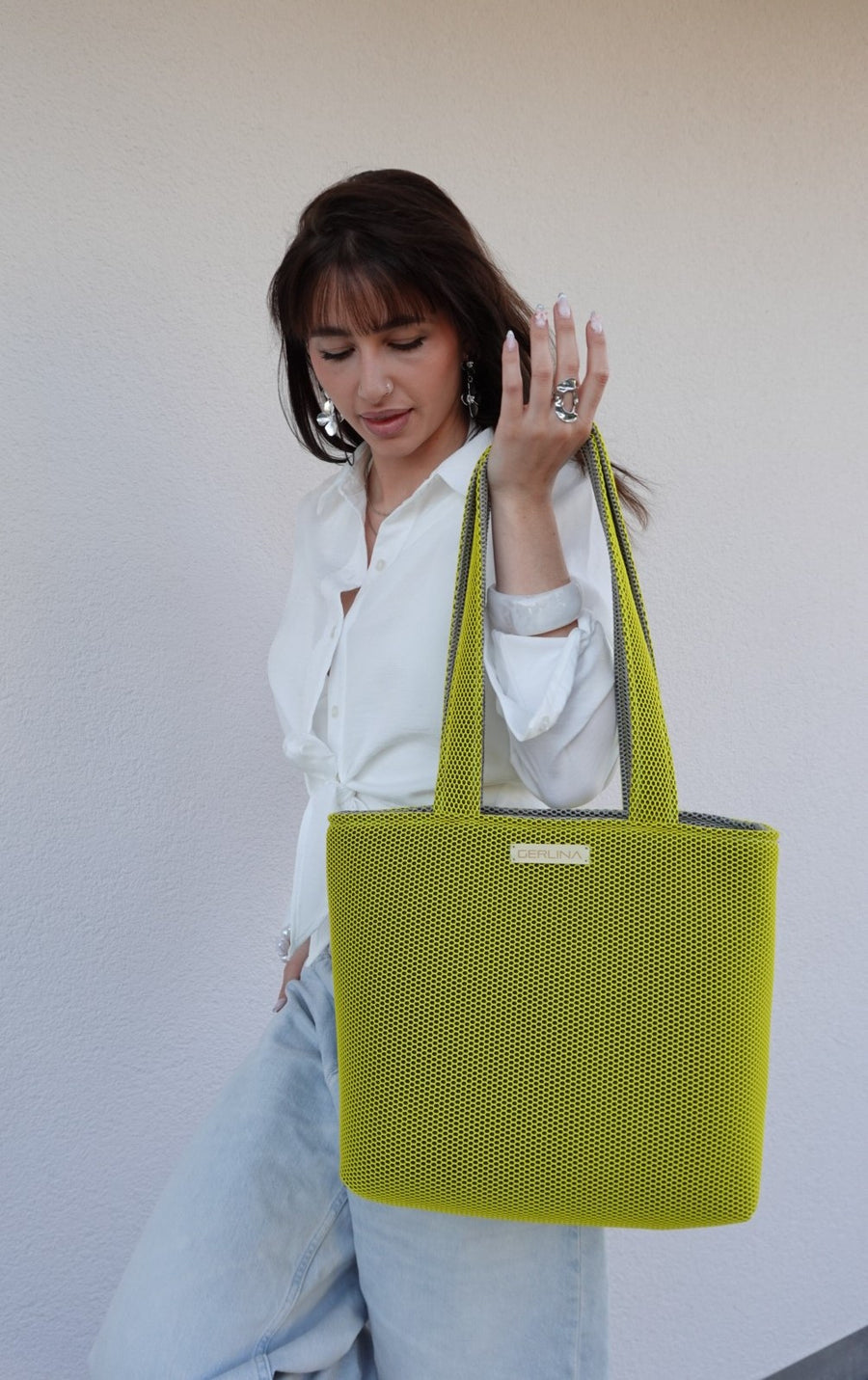 GERLINA Handtasche Medium – Grün/Grau (Unikat)